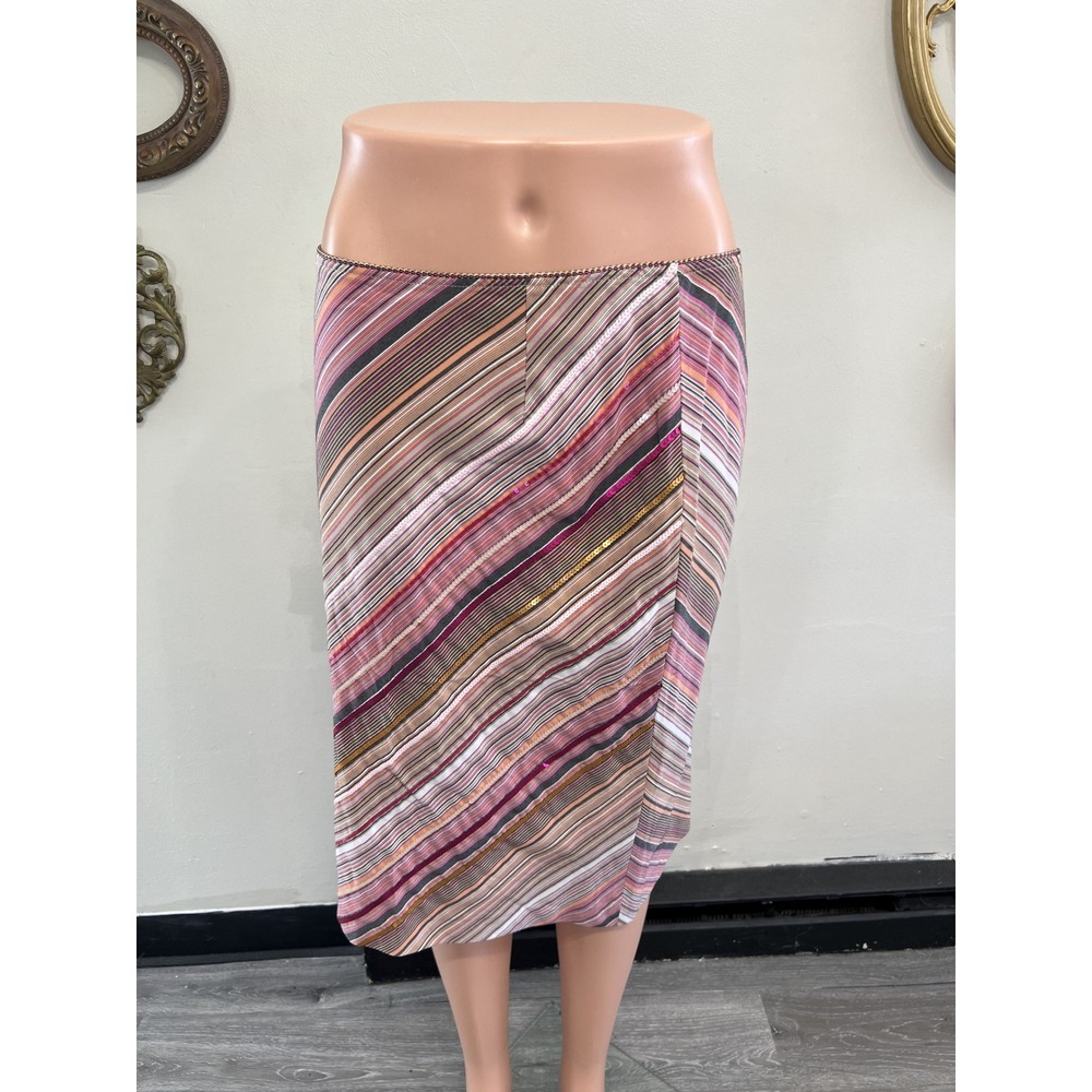 Missoni Multistripe Sequin Embellished Midi Skirt Italy Pink Orange 44 NWT